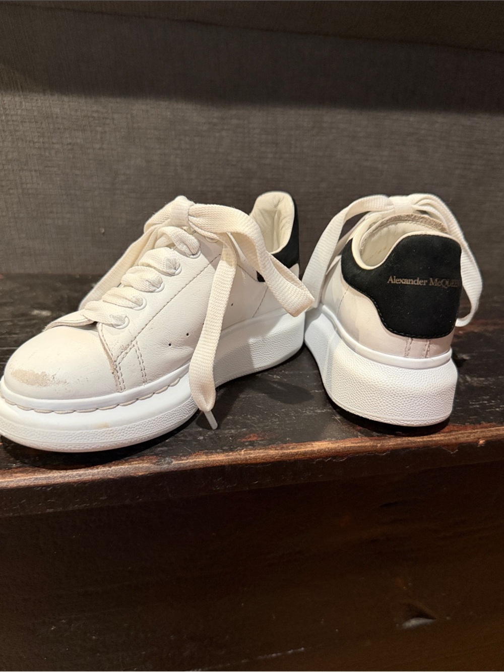 Kids Alexander McQueen classic White Platform Sneakers with Black Heel Tab